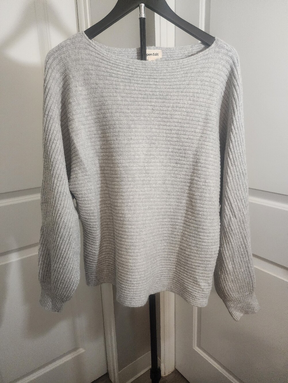 Open Edit Gray Heather Ribbed Dolman Sleeve Sweater Size M